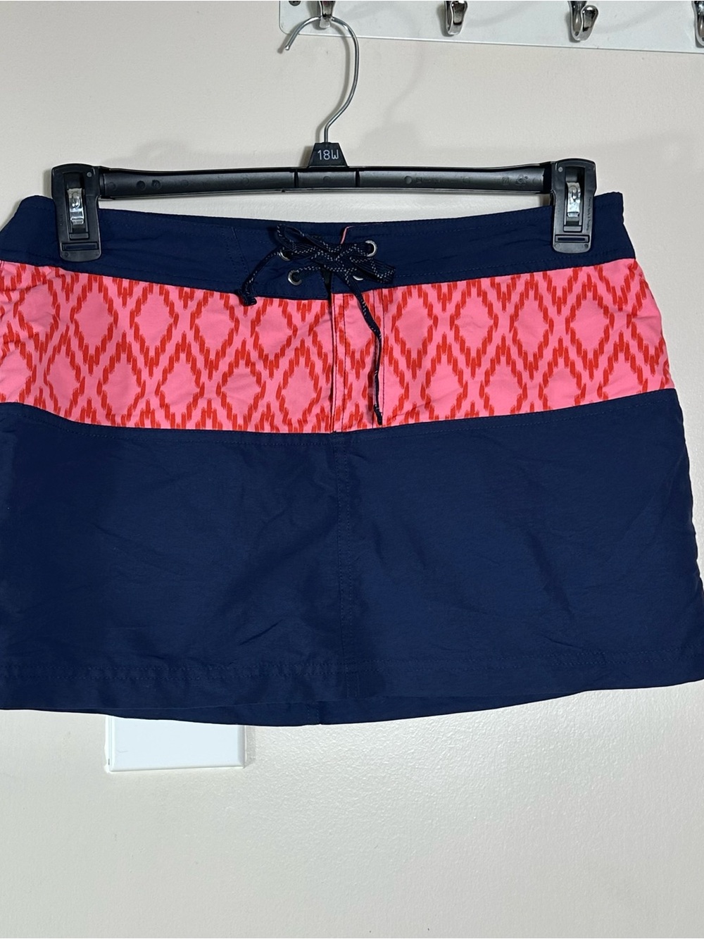 Navy and Pink Patterned Swim Skirt with Drawstring Waist